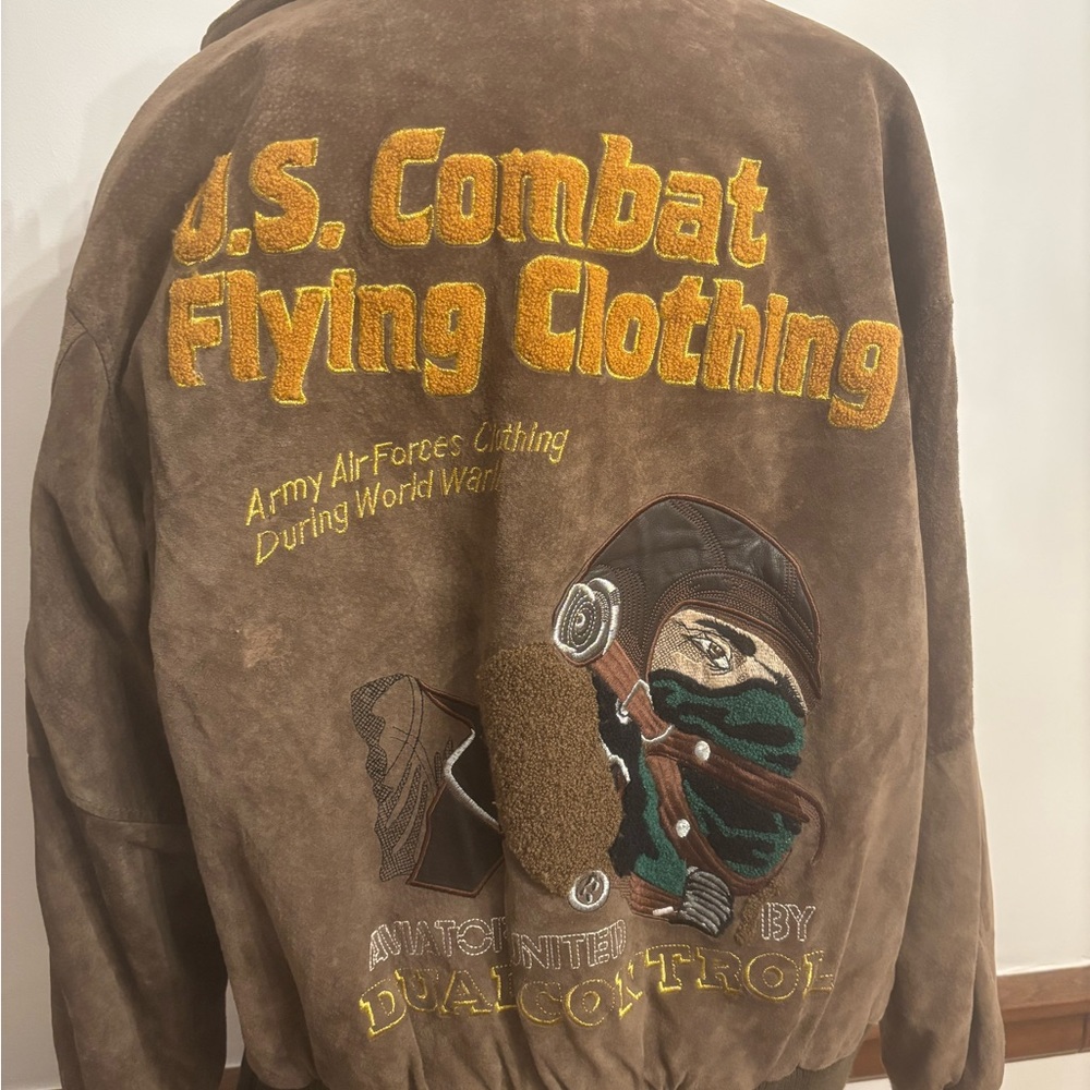 Brown Bomber Jacket with Embroidered Design